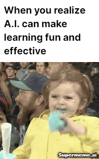 A little girl holding a blue toothbrush, with a caption that says "When you realize I can make learning fun and effective."